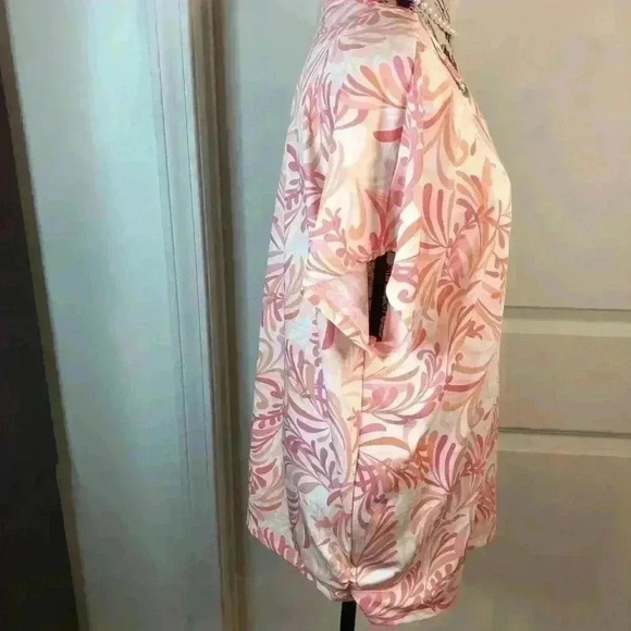 Cure Womens 1XL Blouse S/S Peach Pink and White Silver Rings at the top. - Picture 4 of 7